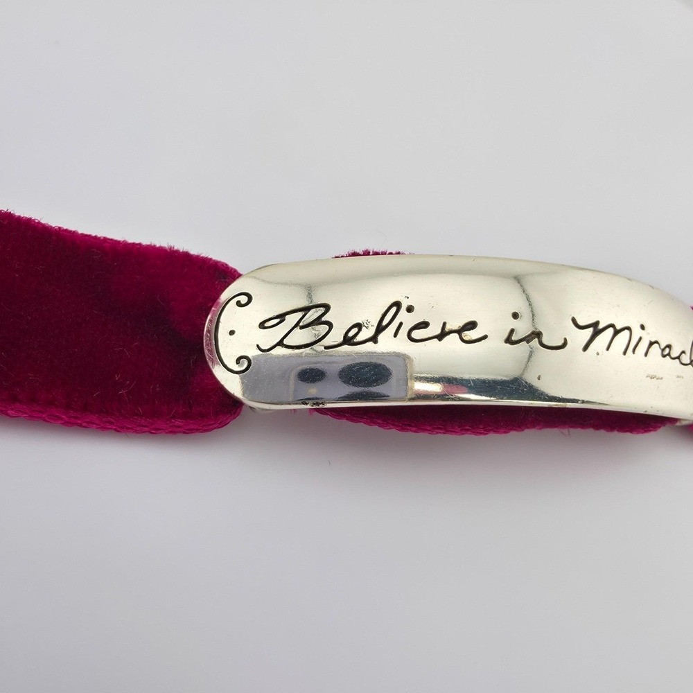 BRIGHTON 'Believe in Miracles' ID Bracelet Velvet Band Etched Silver Plate 7.5" - Picture 6 of 14
